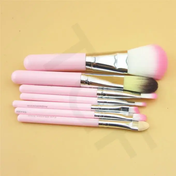 50Sets/Lot Black/Pink 7Pcs Makeup Brush Set Mini Professional Facial Cosmetics Make Up Brushes Set With Metal Box