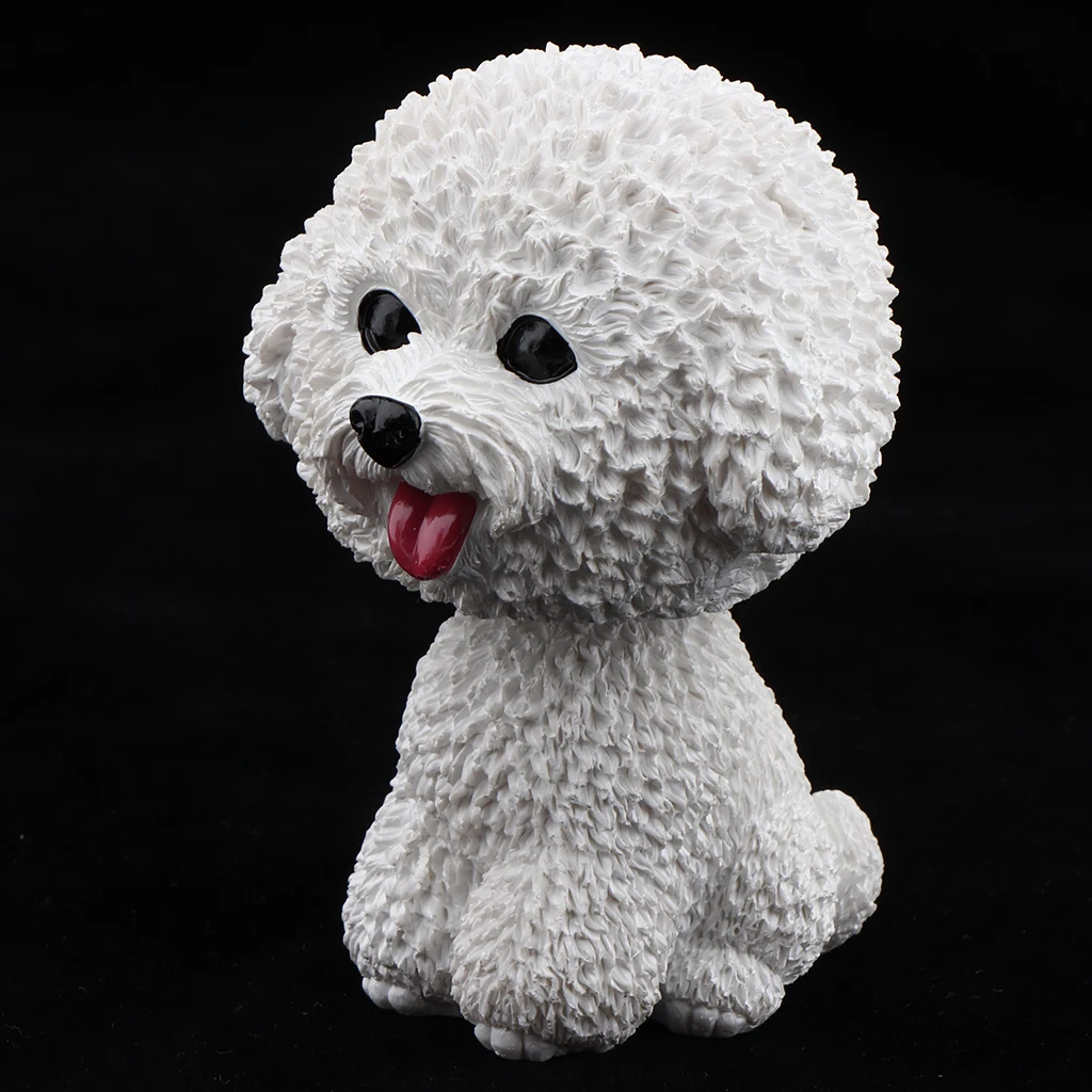 Cute Bobble Head Dogs for Cars Dashboards Auto, Mini Animal Figures, Home Office Desktop Decoration - Bichon Frise