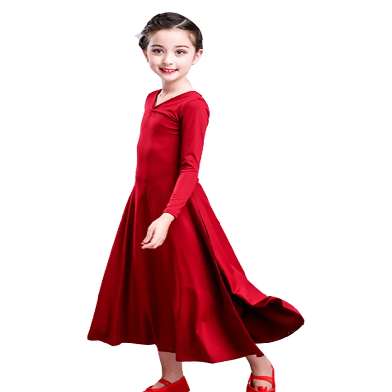 Songyuexia Red Children Spirit Modern Ballet Dance Dress long Sleeve Party show Costumes Girl Ballet dance Skirt