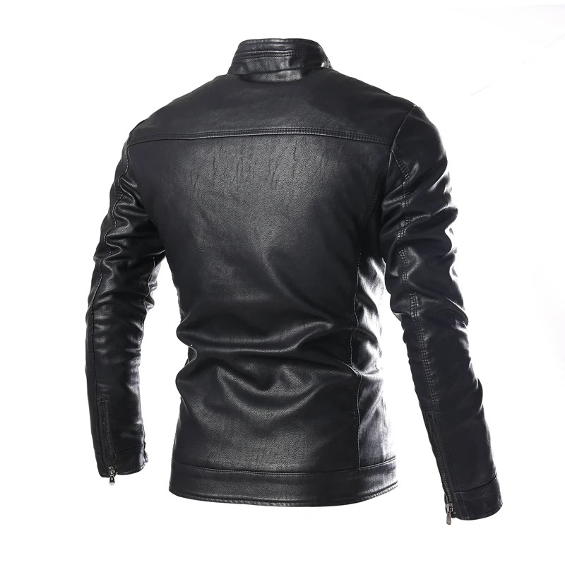 2022 New Fashion Men\'s Solid Color Leather Jacket , High-quality PU leather stand-collar slim jacket jacket  Brown, black