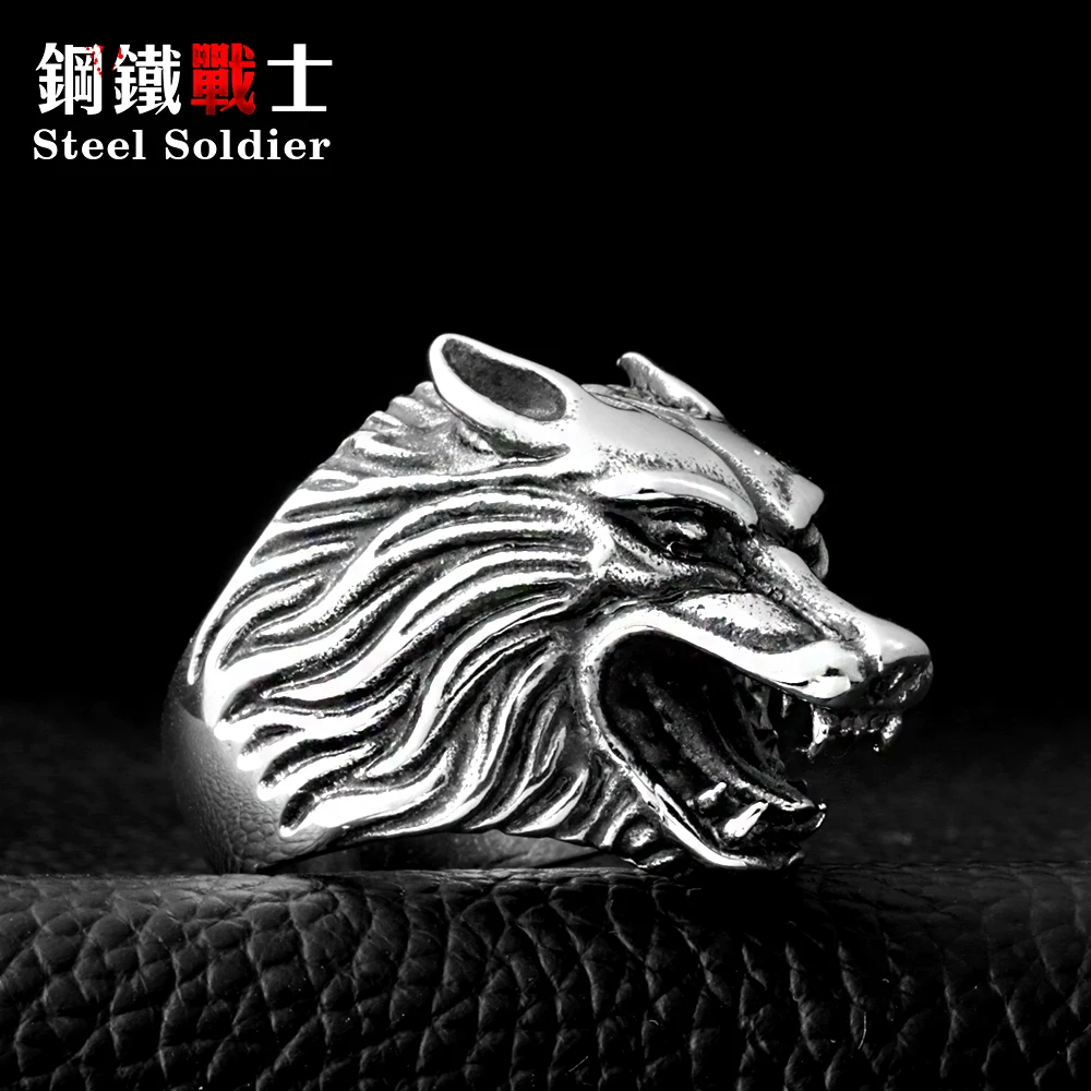 Steel soldier Drop Ship Fashion Jewelry Super Cool Wolf Rings Stainless Steel Punk Biker Man Ring