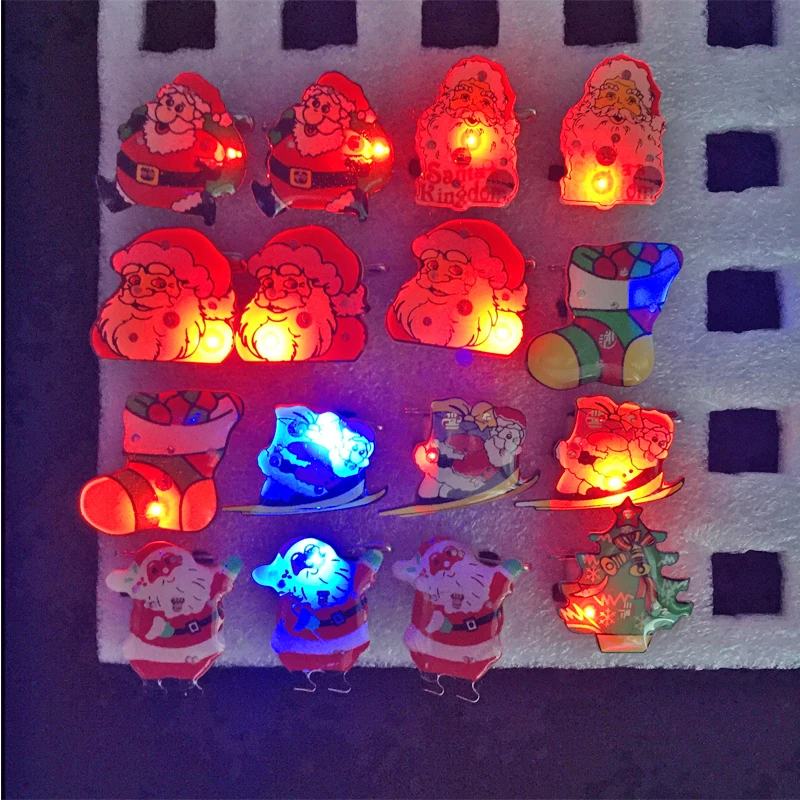 Gafas Led 300pcs Christmas Gift Led Glowing Santa Snowman Shoes Glow Flashing Cartoon Brooch Badge Toy Tree Luminous Decoration