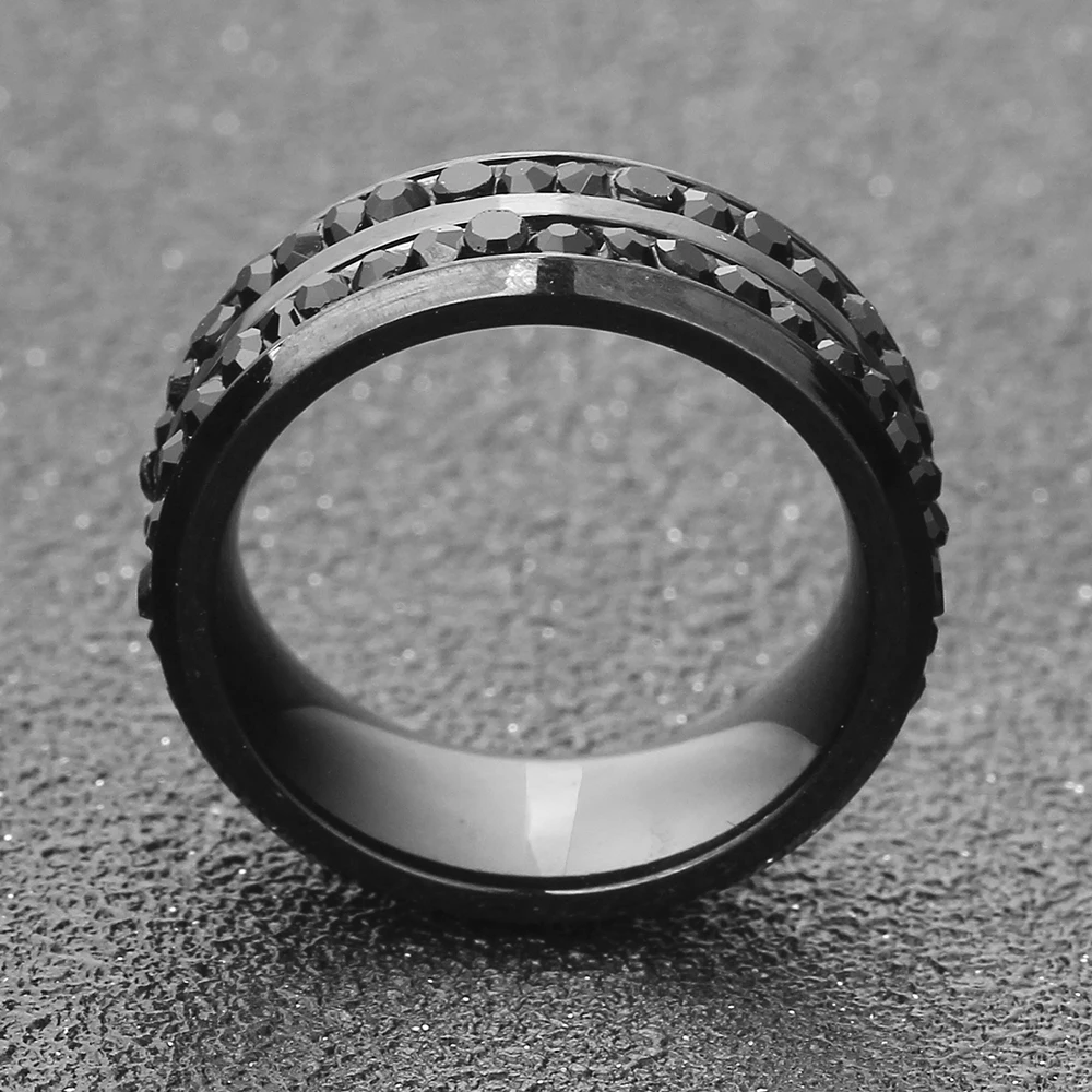 Drop Shipping Black Gun Color Crystal rings for women and men stainless steel wedding ring vintage jewelry