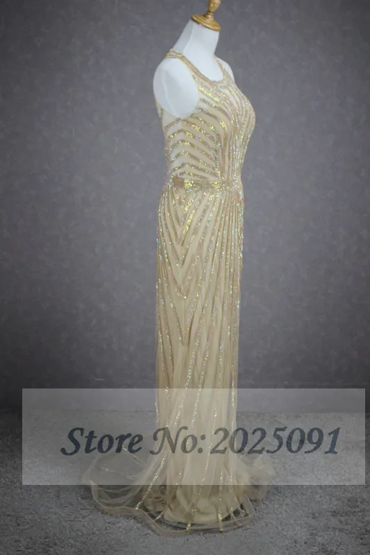 Robe de soirée luxueuse et longue, Champagne, sans manches, Sexy, avec perles, cristal, bal de promo, G092, 2019, 2019