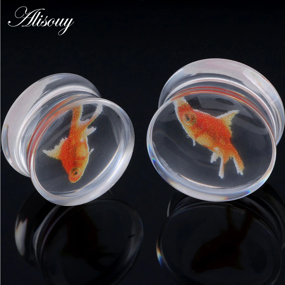 Alisouy 2pcs Fish design Transparent Acrylic Ear Plugs and Tunnels Piercing Ear Gauge Ear Expander Body Jewelry Piercing