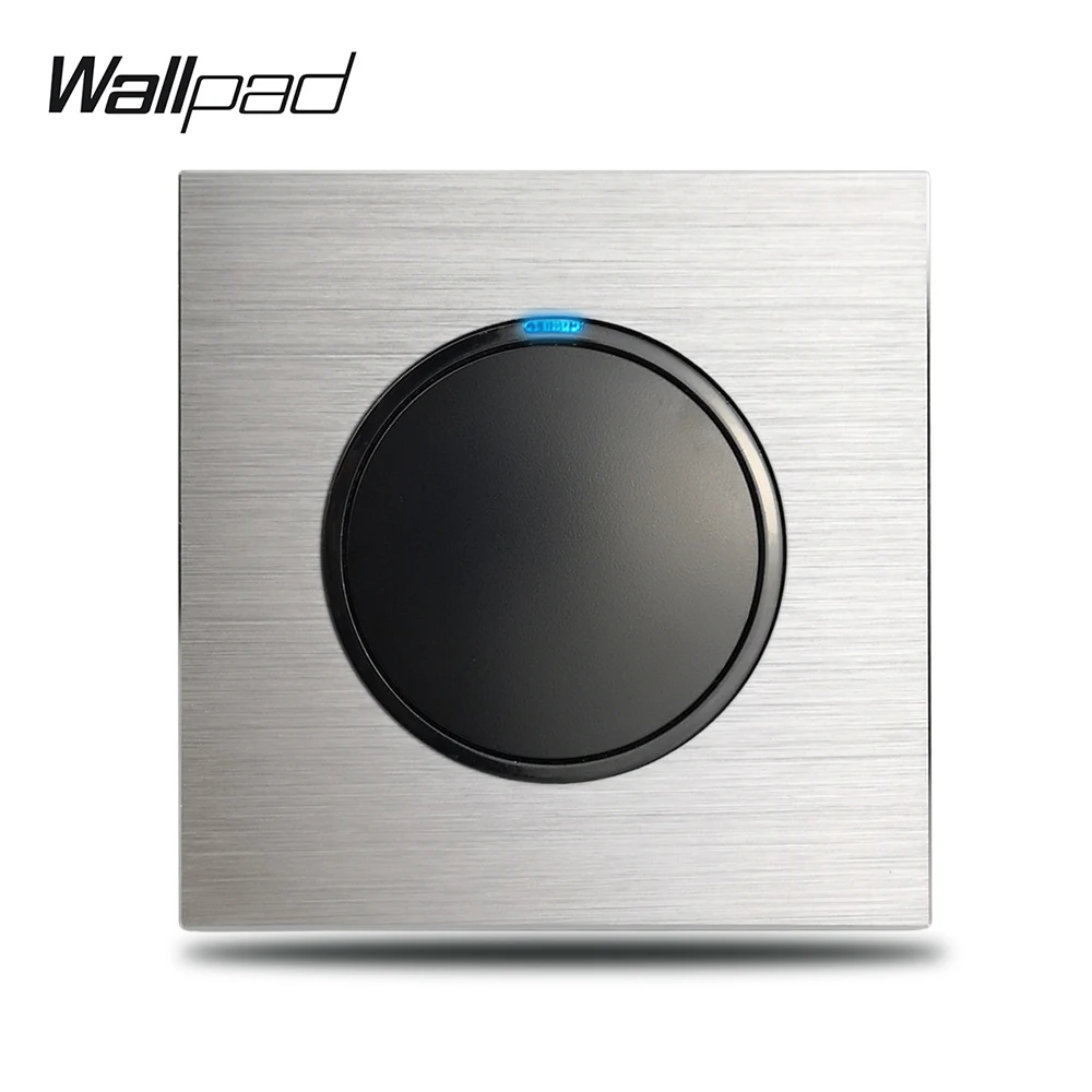 Wallpad Grey L6 1 Gang 1 Way 2 Way Light Switch Brushed Silver Aluminum Plate Push Return Button With Blue LED Indicator