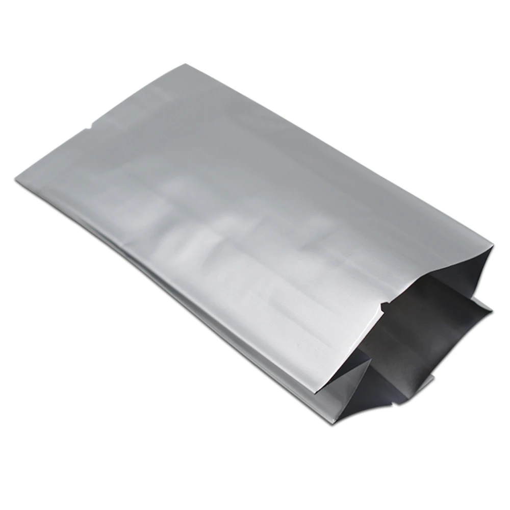 50Pcs/Lot Silver Open Top Pure Aluminum Foil Side Gusset Bag Heat Vacuum Seal Myalr Foil Food Storage Organ Pouches