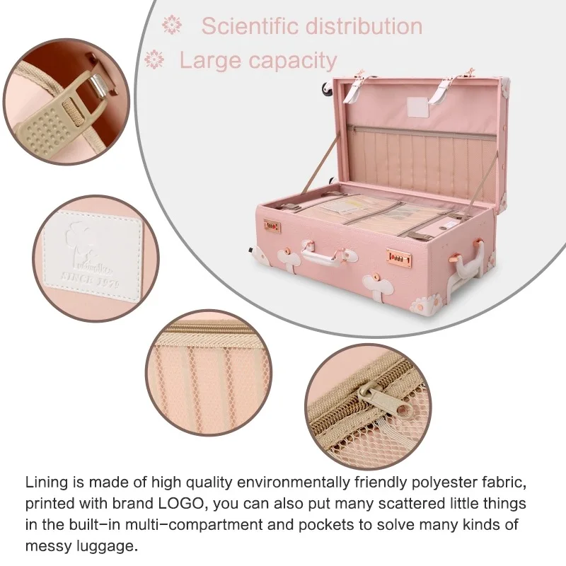 Vintage bloemenset rolbagage met handtas PU leuke mode reistrolley koffer persoonlijkheid Retro bagagetas op wielen