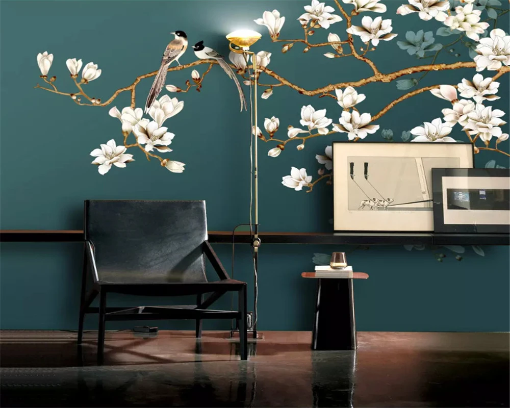 

Beibehang на заказ модные индивидуальные 3d обои новая китайская живопись белая магнолия диван ТВ фон обои домашний декор