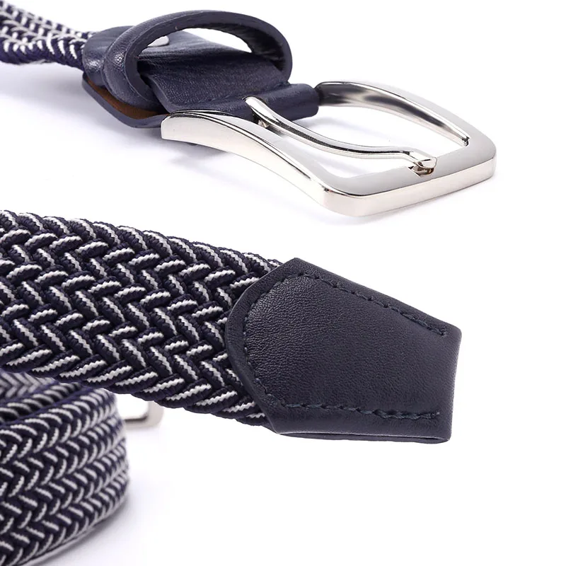 Mixed Color Elastic Belt Men Woven Elastic Stretch Belt Braided Knitted Stretch Belt With Covered Buckle1-3/8\