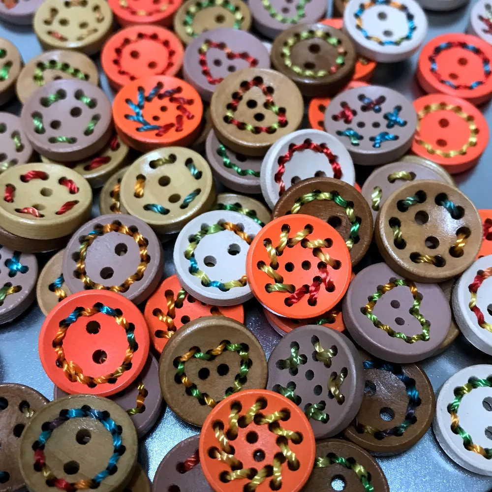 New 30Pcs 15MM 2 Hole Random Mixed Natural Wooden Button Unique Weaven Button Handmade Buttons For Craft Sewing DIY Home Textile