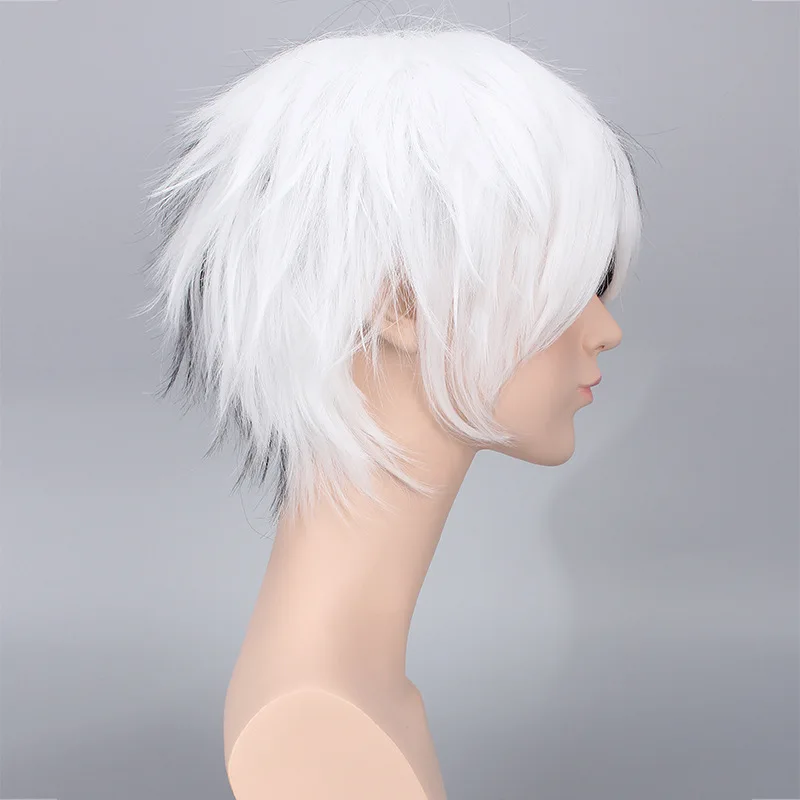 Peluca de Anime Danganronpa, Monokuma, Cosplay, disfraz, Dangan Ronpa, mujeres, hombres, corto, Blanco, Negro, pelo sintético mezclado + gorro de peluca