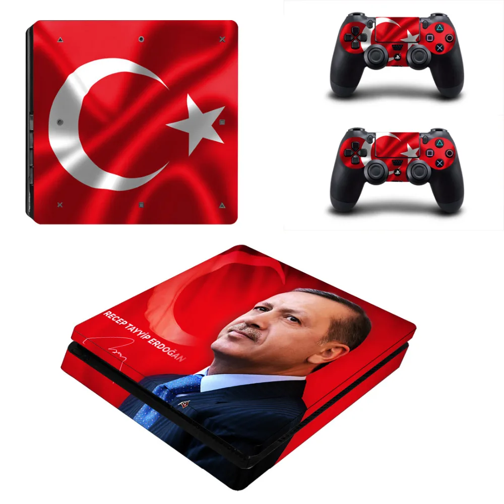 Turkey Flag Recep Tayyip Erdogan PS4 Slim Skin Sticker For Sony PlayStation 4 Console and 2 Controllers PS4 Slim Sticker Decal