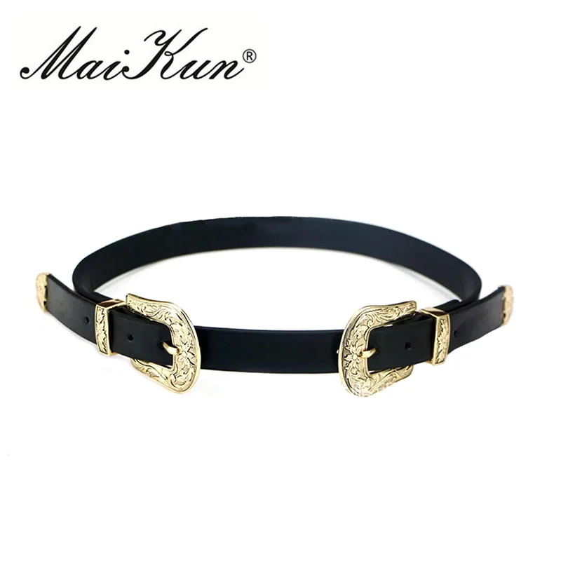 Maikun Double Keeper Wide Belts for Women Belt Brand Designer Luxury Vintage Jeans Belt Metal Pin Buckle