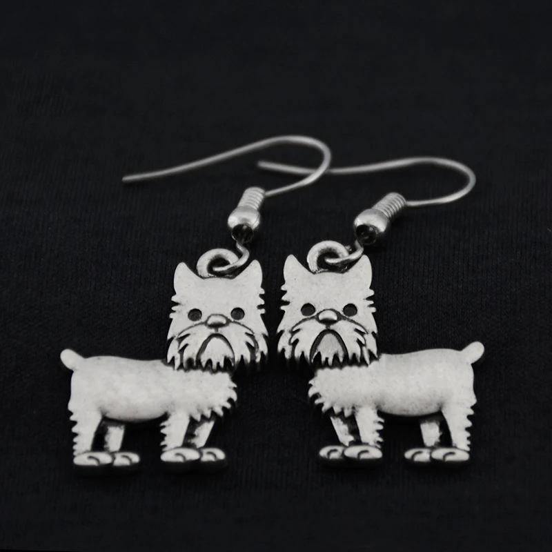 Vintage Silver Color Fun Griffon Brussels&Griffon Bruxellois Dog Charms Long Drop Dangle Earrings Gifts For Women Boho Jewellery