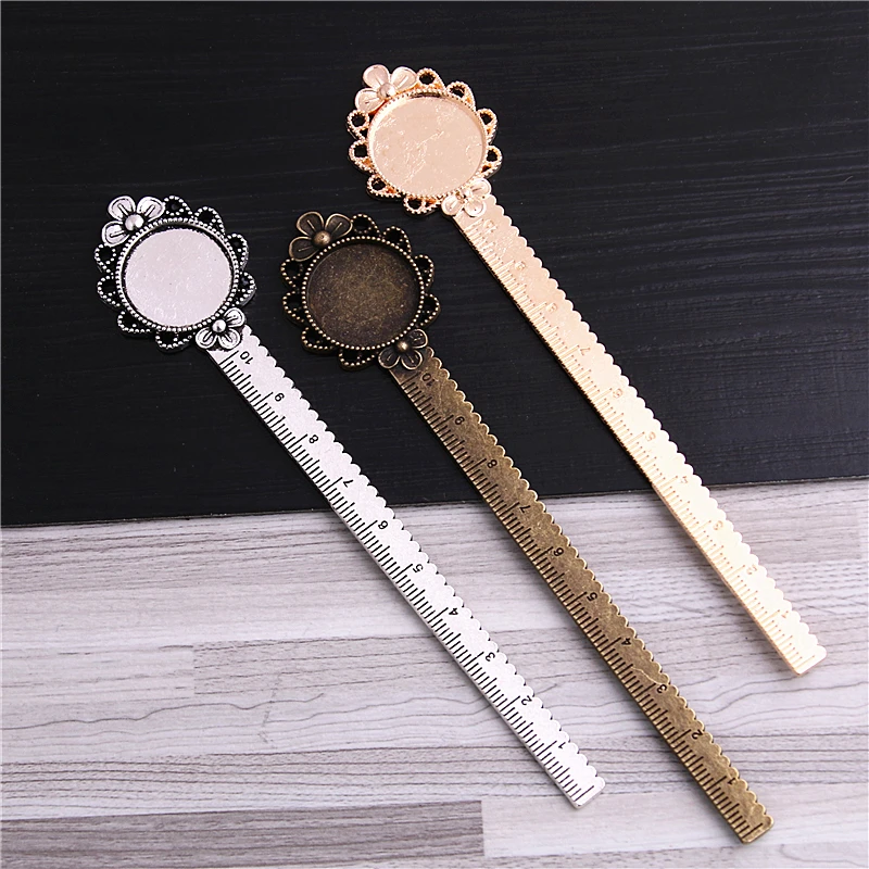 Sweet Bell 5pcs/lot two color  Alloy Cameo Round flower ruler Bookmarks 28*138mm(Fit 20mm) Round Cabochon Settings 13B1601