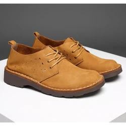 BAIGOBENDI New Men's Lace Up Real Leather Simple Work Shoes Retro Oxfords British Style Euro Size