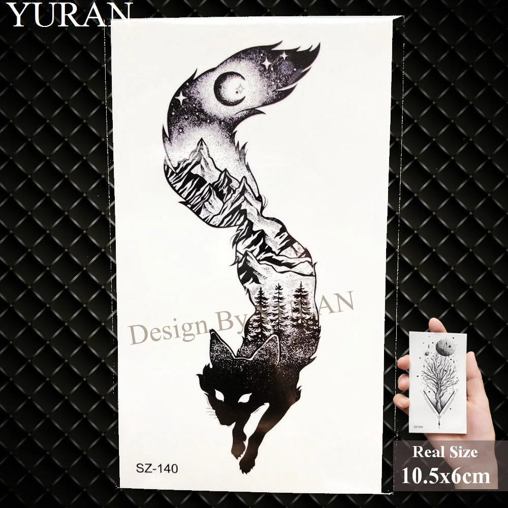 YURAN – autocollants de tatouage temporaire, motif renard, Art corporel, pour femmes et filles, bras, étanche, motif géométrique, oiseaux, Sexy