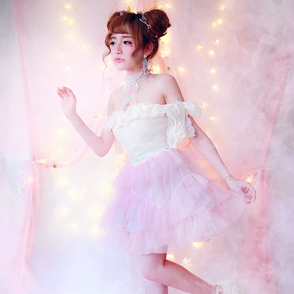 Princess sweet lolita dressBOBON21 Japan GA runway high-end small fairy dress strapless dress sparkling snow D1368