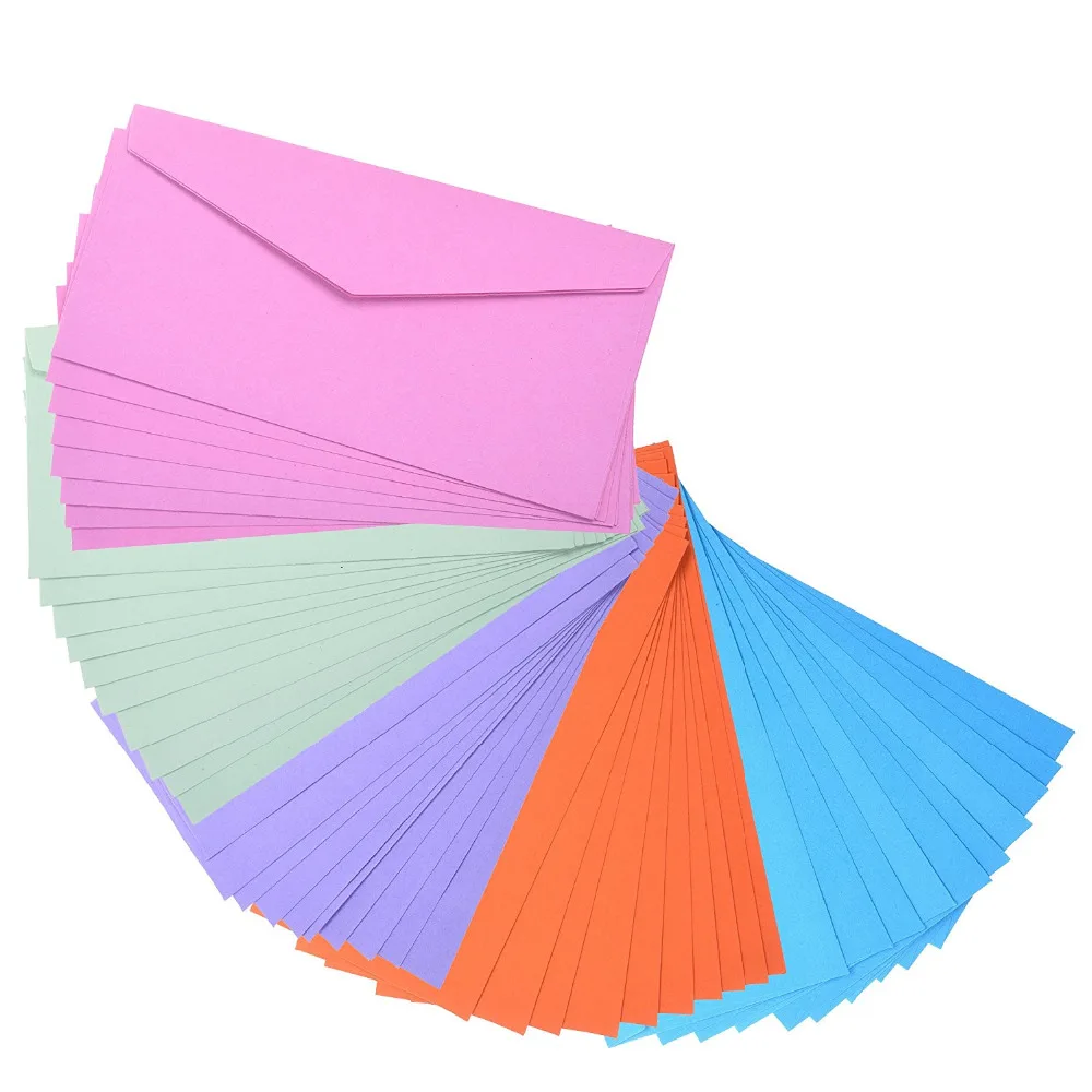 50 Pieces 5 Colors Paper Envelopes,8-5/8 x 4-1/8 inches (22x11CM)