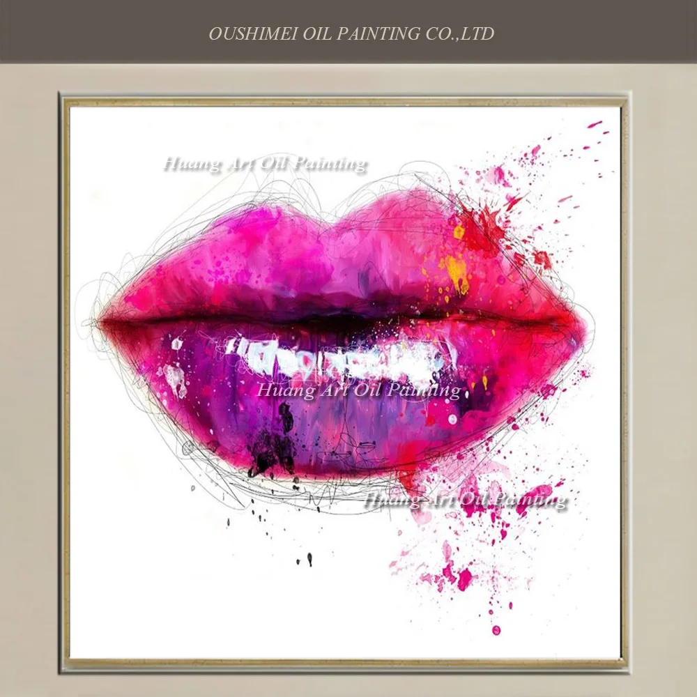 

Skilled Painter Hand Painted Oil Painting Abstract Colorful Sexy Women Pink Lip Painting On Canvas For Room Wall Decor