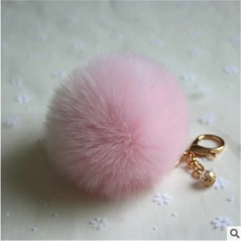 Cute Girls Fluffy Pompon Rabbit Fur Ball Pom Pom Keychain Pearl Charms Pompon Key Chain On Bag Car Trinket Jewelry Party Gift