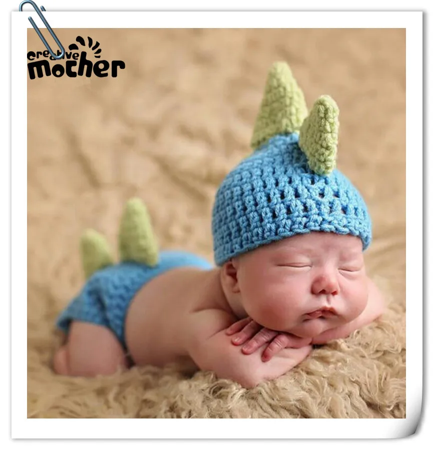 

New Born Photography Props Crochet Dinosaur Costume Hat+Pants Set Baby Photo Props Newborn Photography Accessories Fotografia