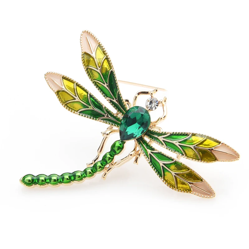 Wuli&baby Green Crystal Enamel Dragonfly Brooches For Women And Men Metal Insects Weddings Banquet Party Brooch Pins Gifts