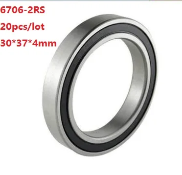 20pcs/lot 6706RS 6706-2RS 6706 2RS 30*37*4mm rubber cover Deep Groove Ball bearing 30x37x4mm