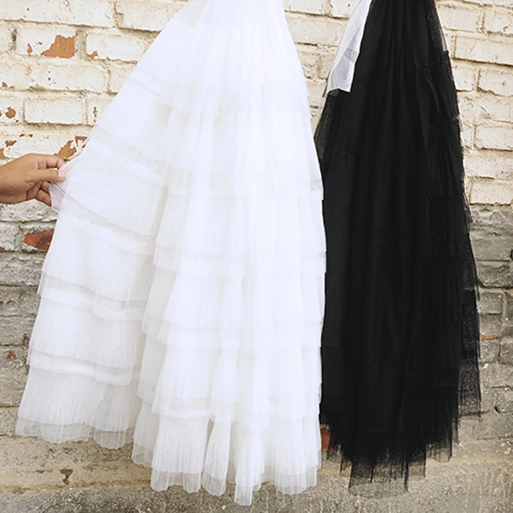 2 Meters White Black Ruffled Tulle Lace Pleated Mesh Tutu Dress Fabric Multi Layers Ruffle Mesh Doll Dress Fabric Wedding Decors