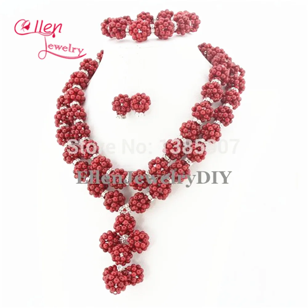 Stunning Latest Red Coral Jewelry Set Nigerian Wedding Gift african beads Bridal Jewelry Sets WS1325