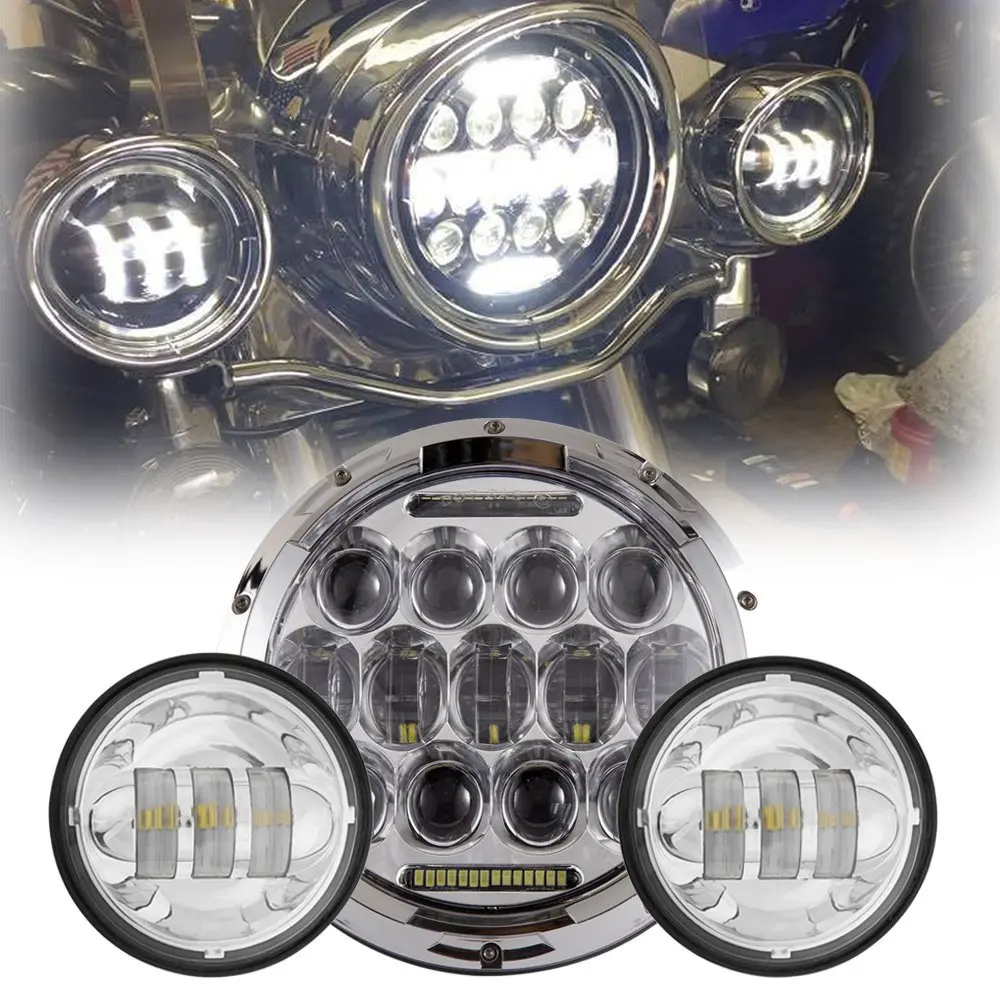 

7 Inch LED Headlight Projector 75W Hi/Lo Beam with 4.5 Inch Auxiliary Passing Fog Lights for Motorcycle