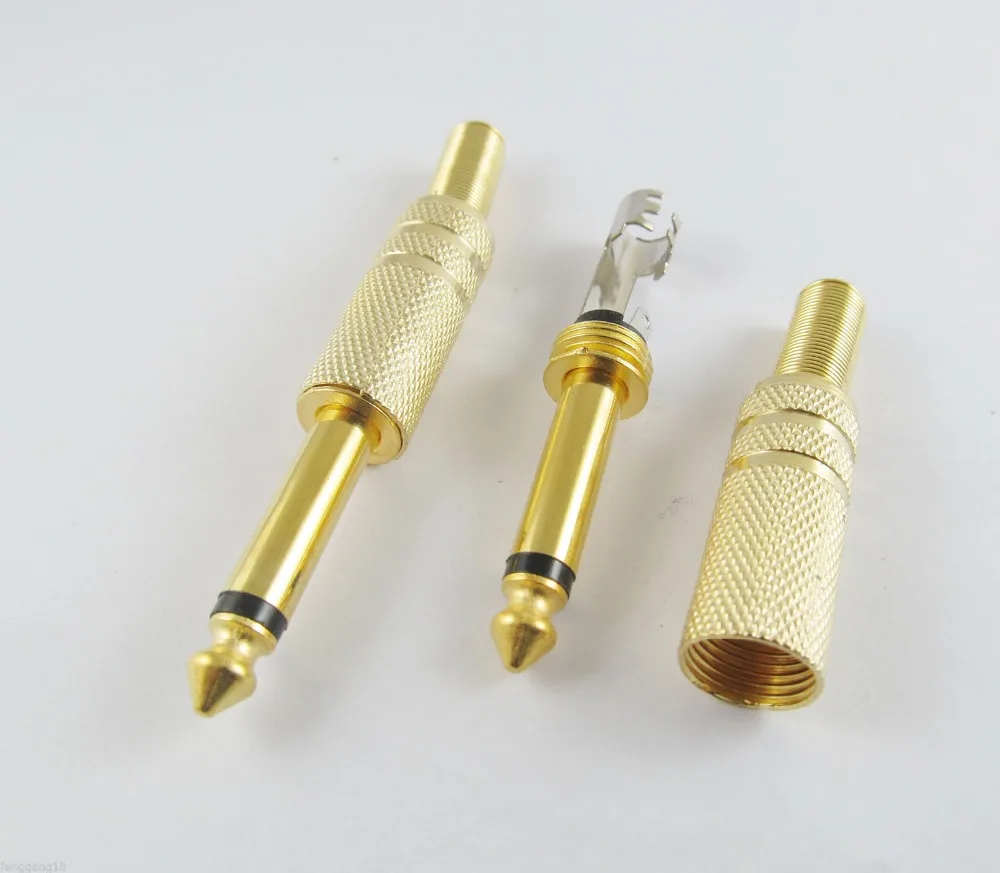 

100pcs 6.35mm 1/4" Mono TS Male Plug Metal Gold with Spring Audio Solder Adapter Connector for Guitar Speaker Microphone Cable