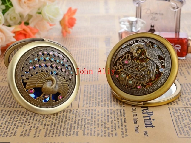 Brand new bronze hollow double-sided folding portable metal makeup mirror small mirror wedding gift