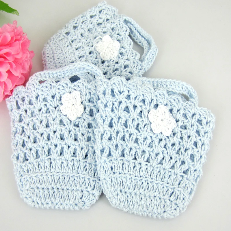 12Pcs Handmade Mini Crochet Basket With Flower For Baby Shower Baptism Fabric Craft Party Decorations 7.0cm