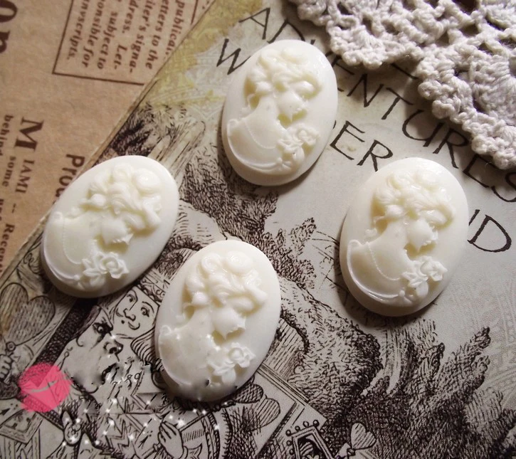 

Free ship!!! 100pcs/lot Vintage white color resin Cameos Lady Portrait Cabochons Cameos 18*25mm