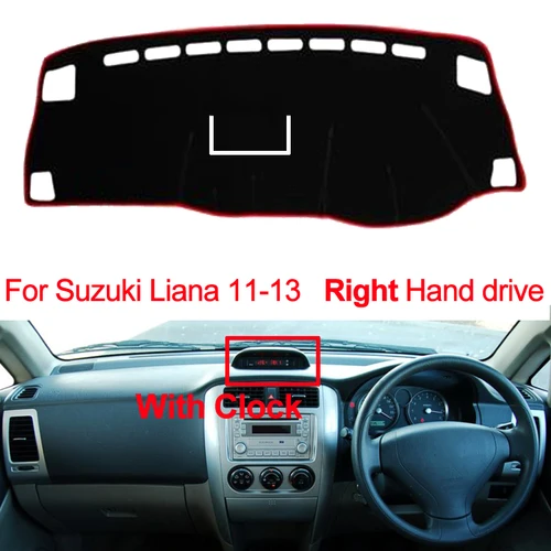 Imagen 2 del producto Cubierta para salpicadero de coche, alfombrilla para salpicadero para Suzuki Liana 2011 2012 2013 con reloj, alfombrilla para salpicadero, parasol para tablero, estilo de coche