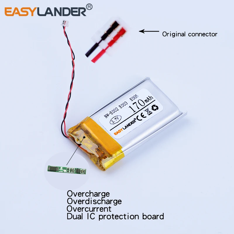 Easylander zamiennik 3.7V 170mAh litowo-polimerowa litowo-jonowa bateria do SONY MP3 NW-E002 NW-E003 NW-E005 oryginalna wtyczka 401833