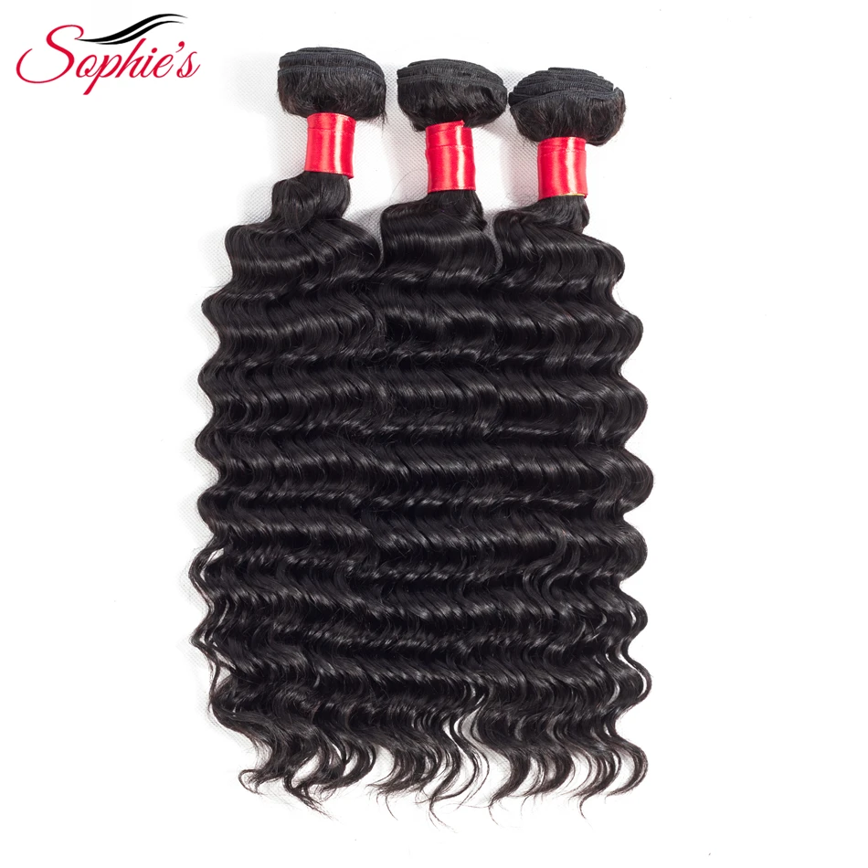 Sophie;s Hair Deep Wave Human Hair 4 Bundles  Non-Remy Hair Weaves Malaysian 8-26Inch Natural Color Extensions