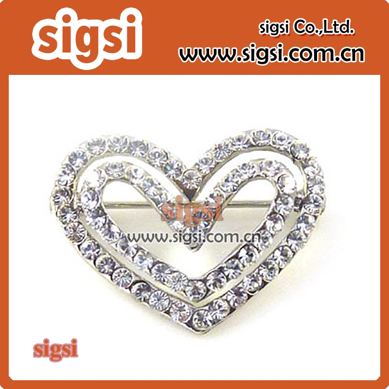 100pcs wholesale heart shape metal acrylic clear rhinestone sparkly brooch pin for Valentine's Day