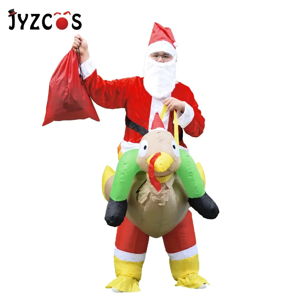 JYZCOS Christmas Inflatable Santa Claus Ride on Turkey Costume Olaf Snowman Fancy Dress for Men Women Adult Cosplay Party Outfit