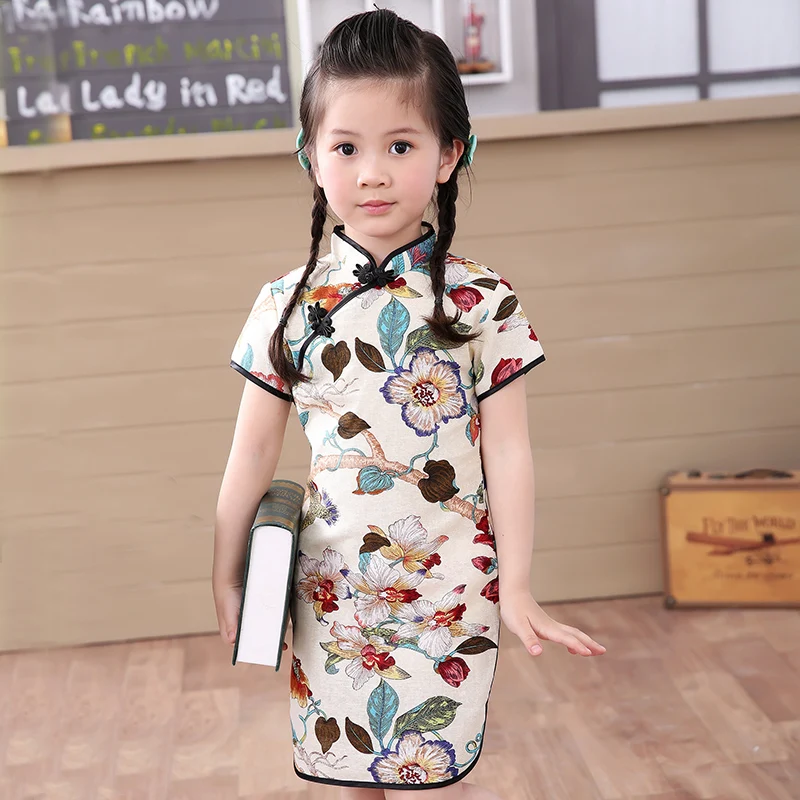 2019 baby girl Chinese dress clothes summer style children cotton short sleeve Traditional dresses fo kids