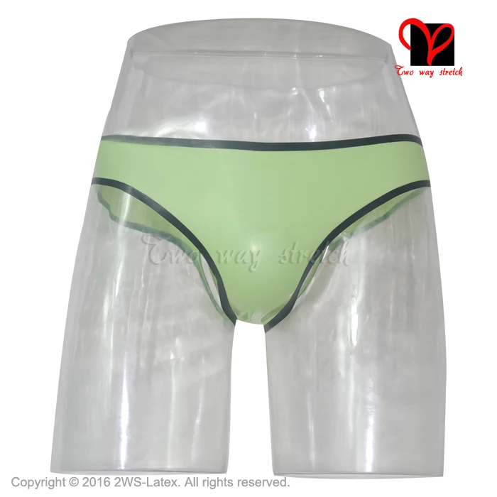 

green and black trims Sexy Latex T String Rubber Underwear Gummi panties shorts classic Underpants pants knickers bottoms KZ-034