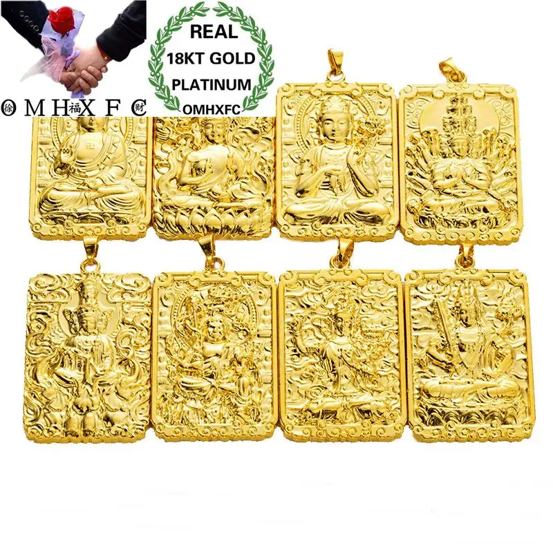 OMHXFC Wholesale European Fashion Man Party Birthday Wedding Gift Rectangle God Chinese Zodica 18KT Real Gold Charm Pendant PN75