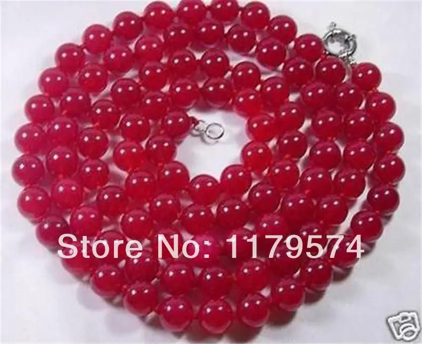 New Beautiful Fashion Woman Jewelry Beautiful! 8mm Rosy Red Chalcedony Beads Long Necklace Gifts For Girl Women 32