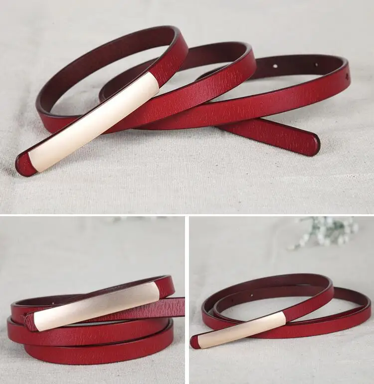 Women\'s Abrasive Gold Belts Buckle Metal Narrow Genuine Leather Black Belt for Women Waist Ceinture Femme Luxury Brand Designer