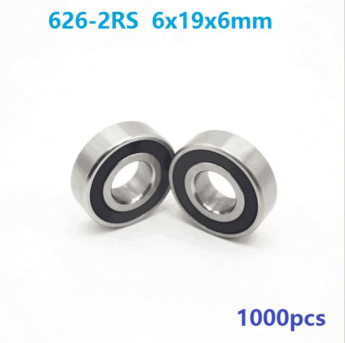 1000pcs/lot 626RS 626-2RS 626 RS 2RS Miniature ball bearings 6*19*6mm Deep Groove Ball bearing 6x19x6mm