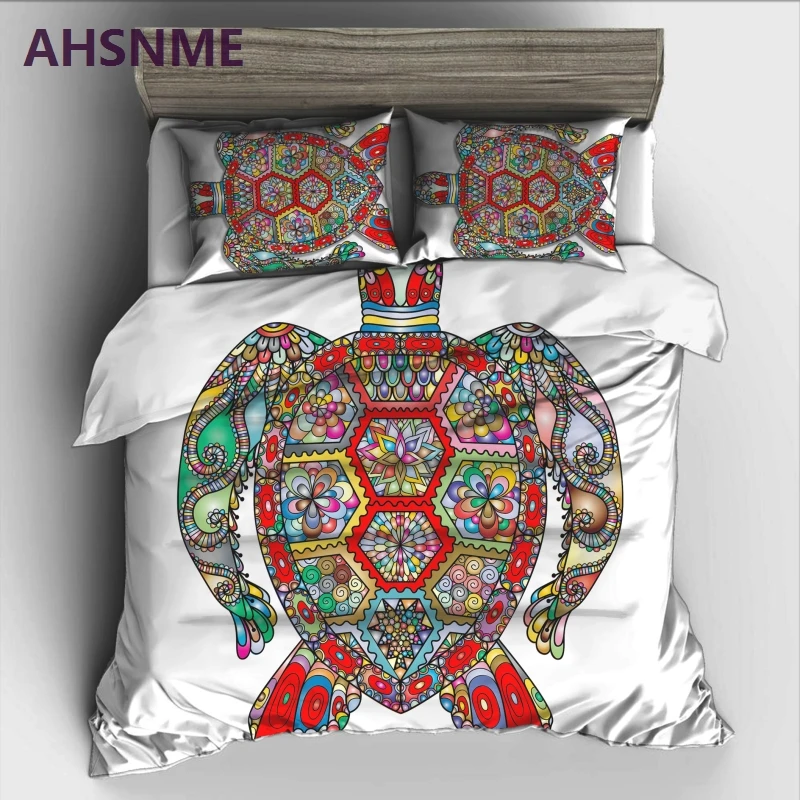 

AHSNME Bohemian Colored Big Turtle Bedding Set High-definition Print Quilt Cover for RU AU EU US Size Market jogo de cama