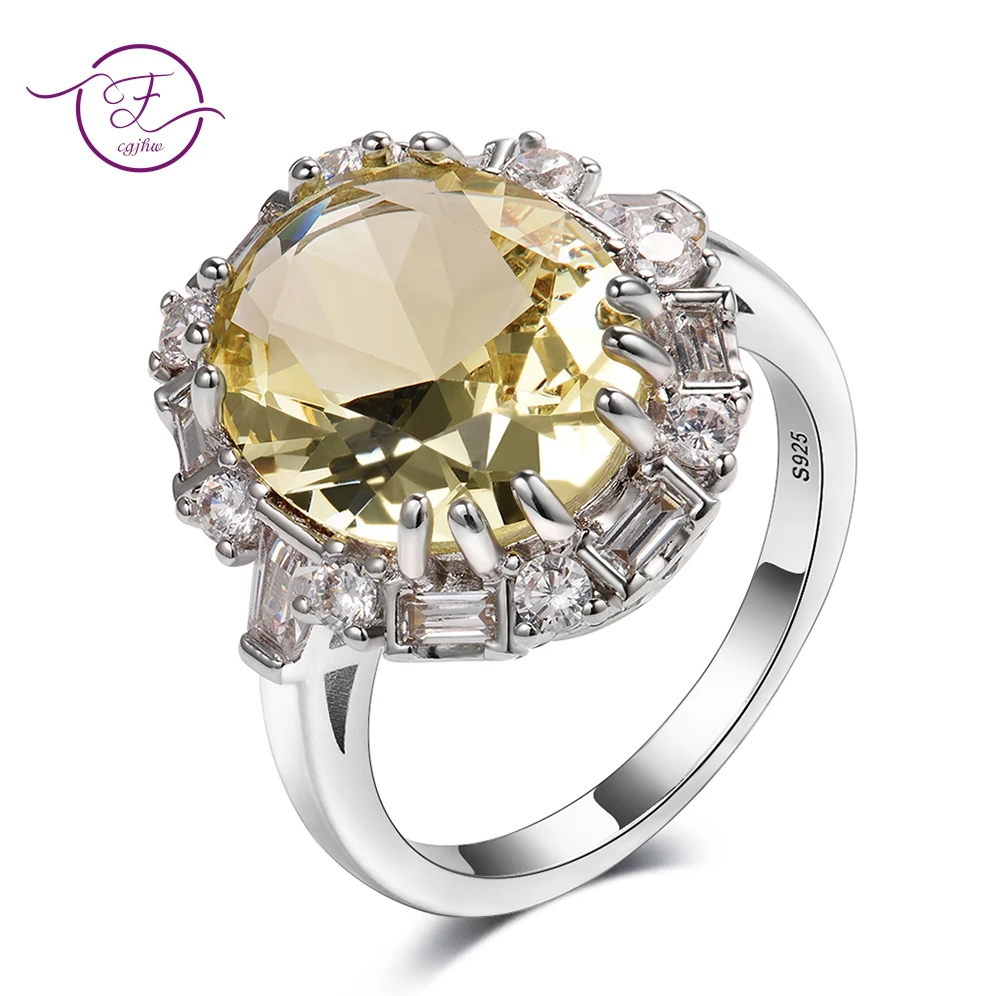 Real 925 Sterling Silver Light Yellow Gemstone Rings For Women Princess Party Wedding Engagement Gift Top Brand Fine Jewelry