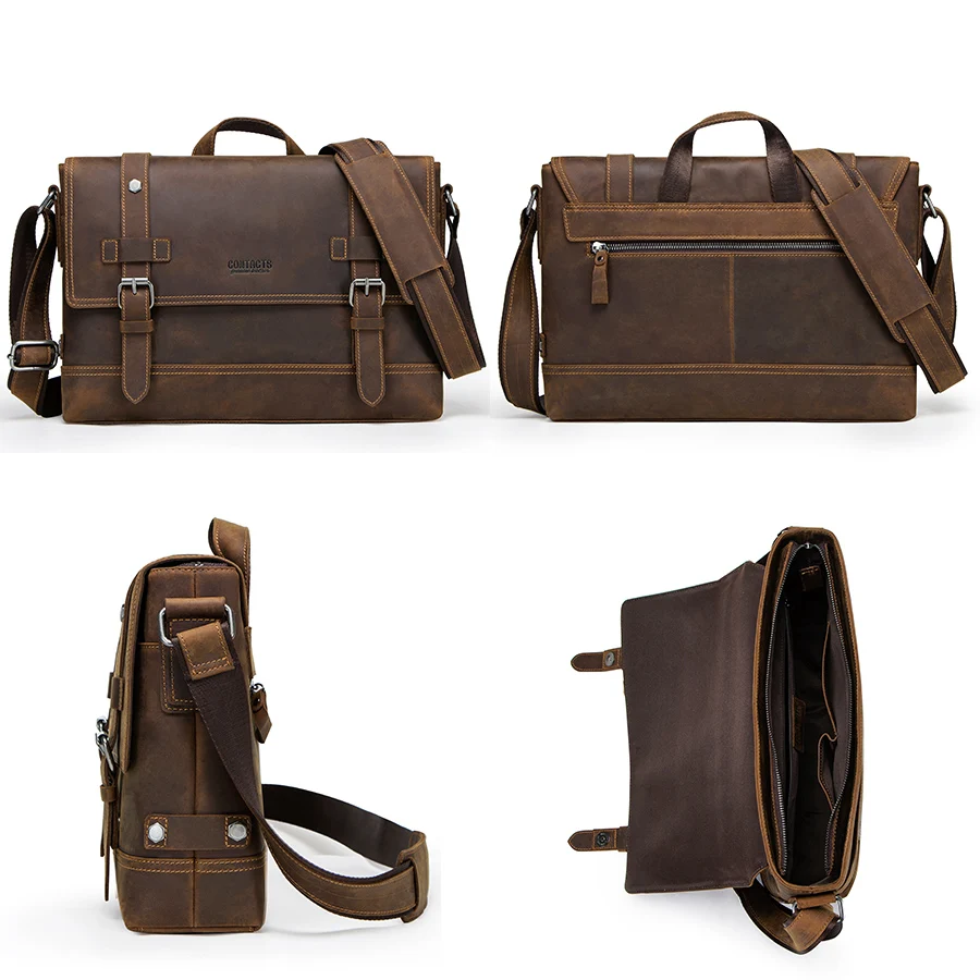 CONTACT\'S crazy horse – sac à main vintage en cuir véritable pour hommes, sacs à bandoulière
